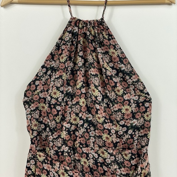 Abercrombie and Fitch Black Floral Chiffon Halter Tie Mini Dress - Size S - Picture 3 of 5